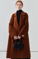 Hepburn style double-sided woolen coat, women cashmere wool solid color long coat