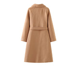 Hepburn style double-sided woolen coat, women cashmere wool solid color long coat